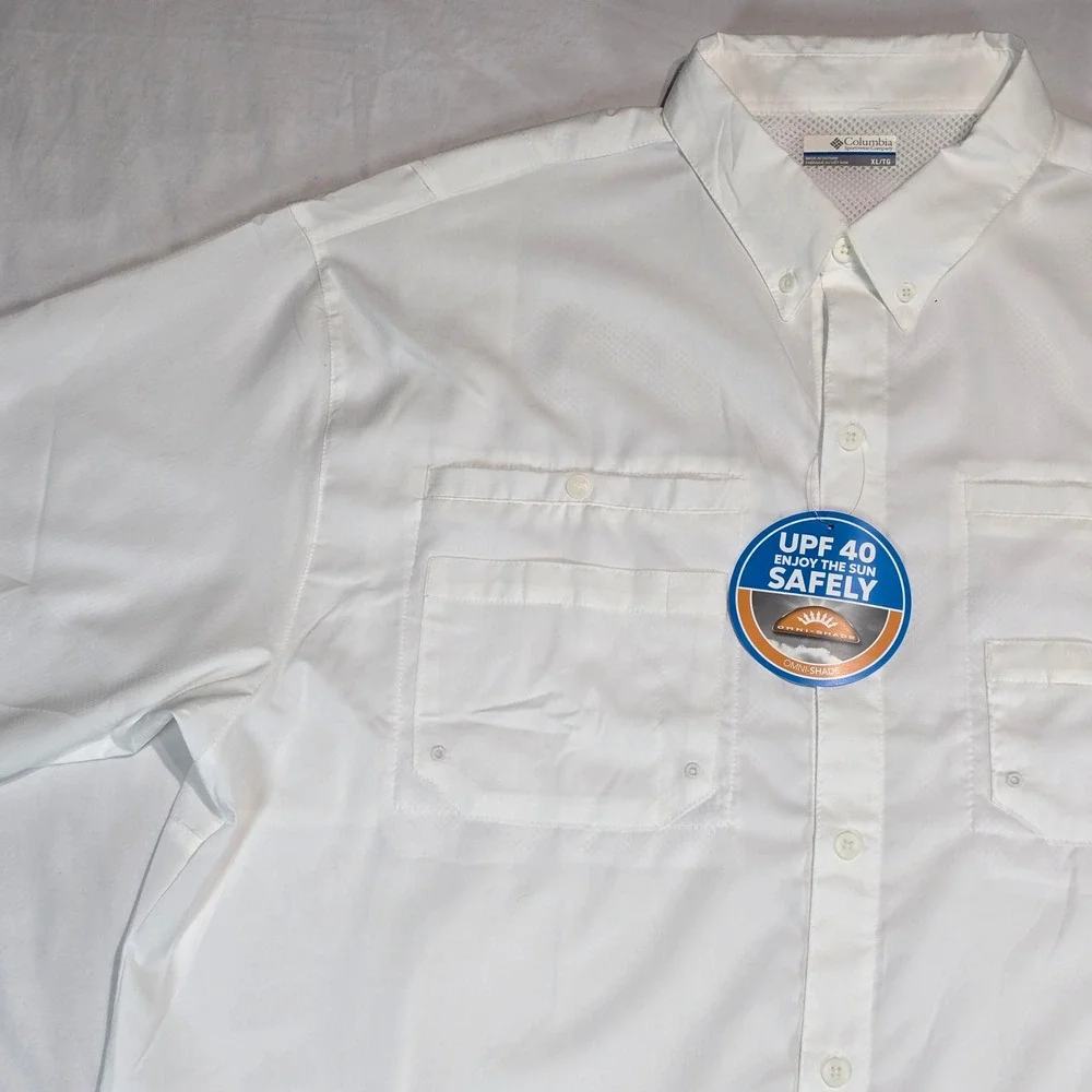 Columbia PFG Tamiami II Fishing Shirt Mens XL White Short Sleeve UPF 40 FM7266‎